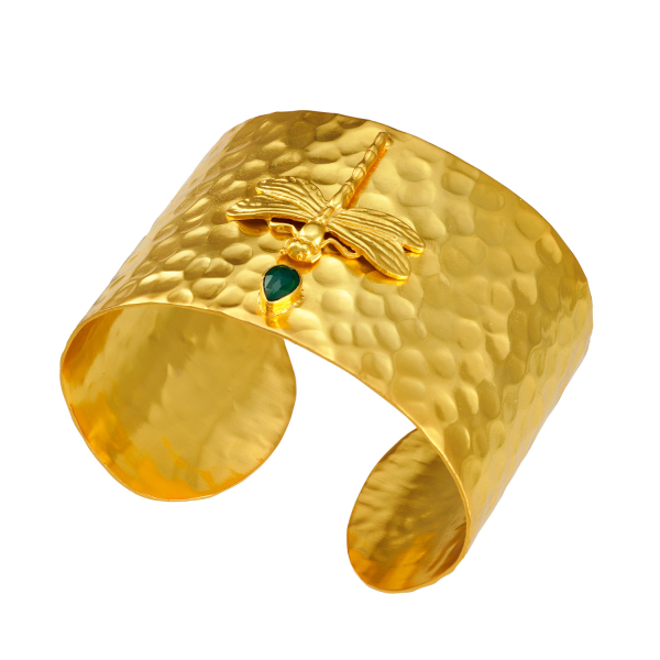 Bangle made from brass, goldplated, green onyx